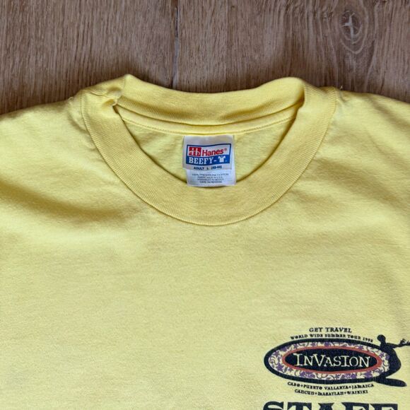 Vintage Hanes Invasion Tour 1998 Staff T-Shirt Yellow XL Graphic Concert Tee - Picture 3 of 6